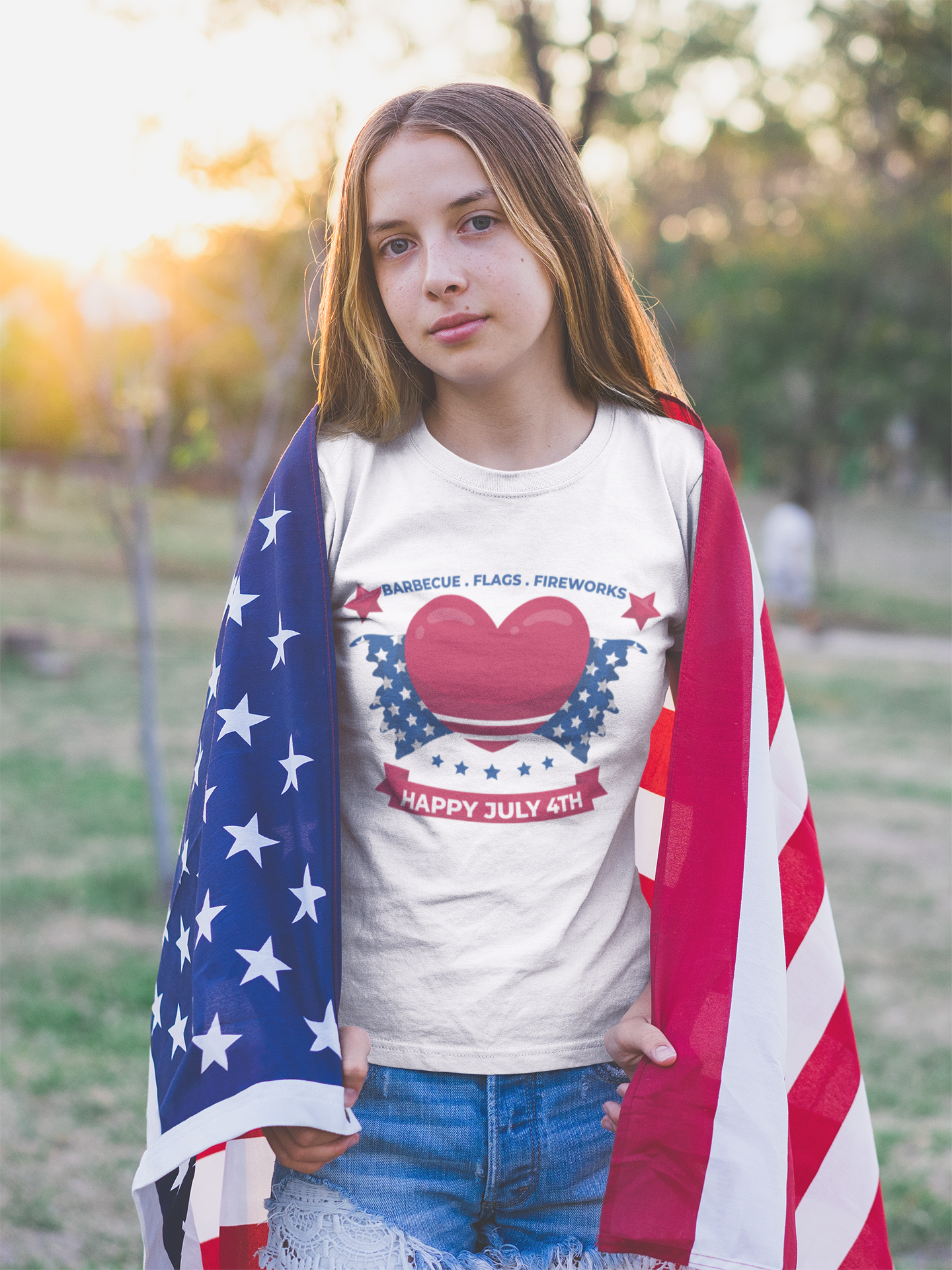 Barbecue Flags Fireworks Happy July 4th Youth Short Sleeve Tee