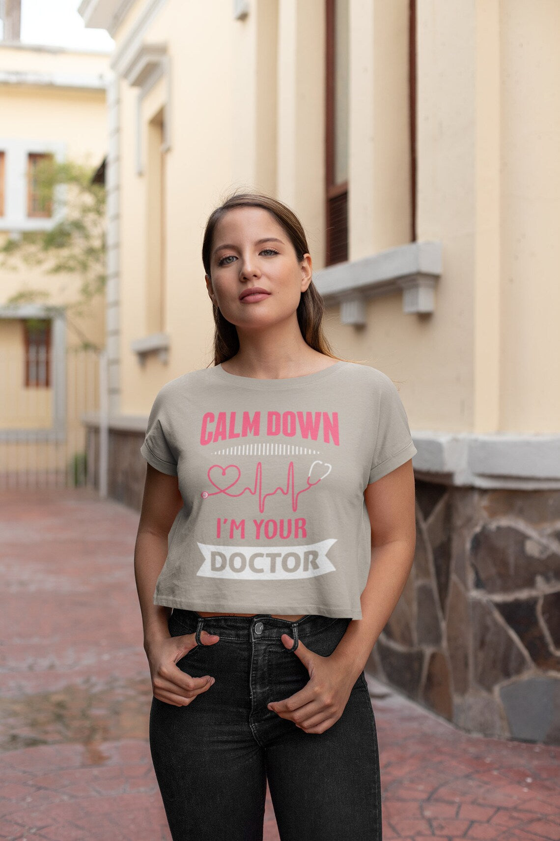 Calm Down I'm Your Doctor Women's Flowy Cropped Tee, Doctor shirts, Doctor gift ideas, New Doctor shirt, gift for doctors, Doctor team shirt