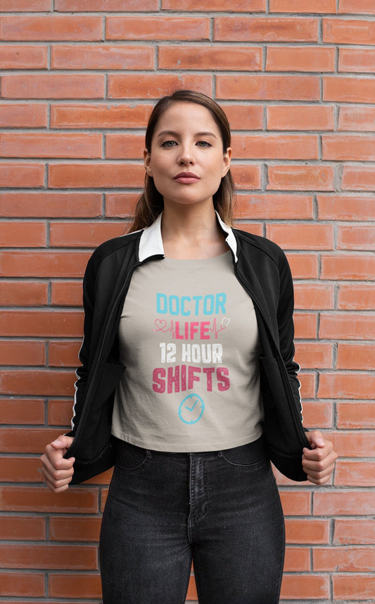 Doctor Life 12 Hour Shifts Women's Flowy Cropped Tee, Doctor shirts, Doctor gift ideas, New Doctor shirt, gift for doctor, Doctor team shirt