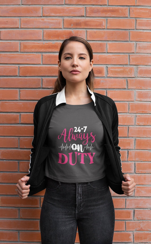 24-7 Always On Duty Women's Flowy Cropped Tee, Doctor shirts, Doctor gift ideas, New Doctor shirt, gift for doctor, Doctor team shirt