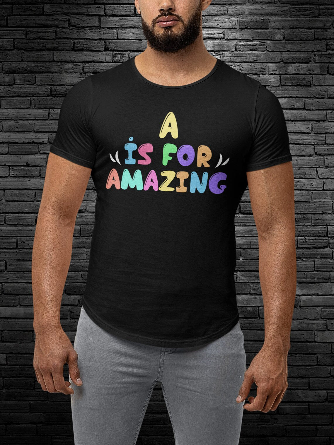 A is For Amazing Men's Jersey Curved Hem Tee, Amazing shirts, Inspirational shirts, Motivational Shirts, Positive shirts, Trendy tees