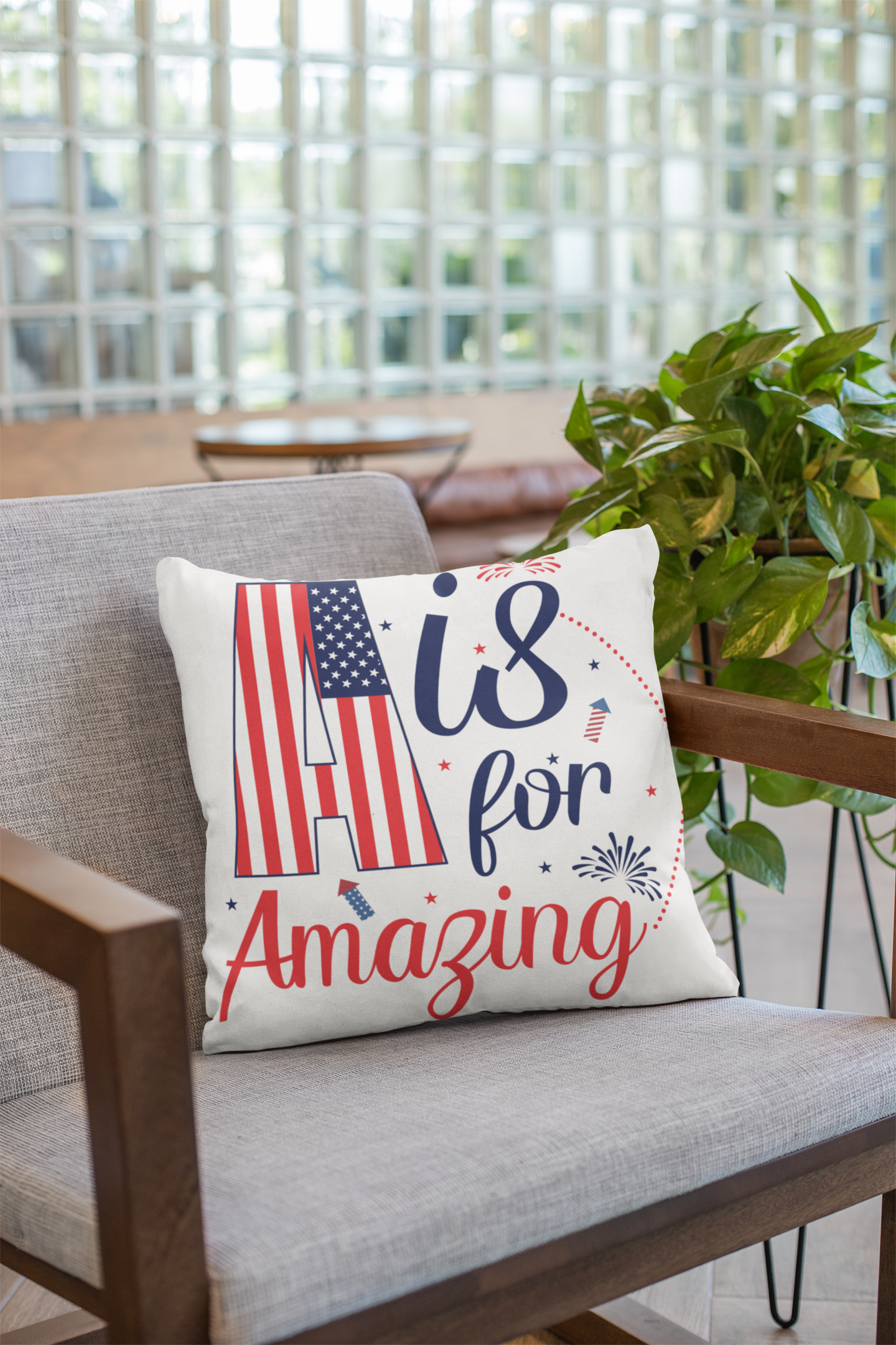 Red White Blue A is for Amazing Spun Polyester Square Pillow